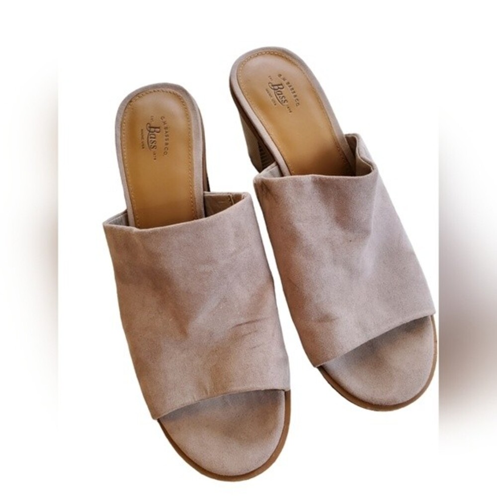 GH. Bass & Co.‎ Taupe Open Toe Block Heel Mules